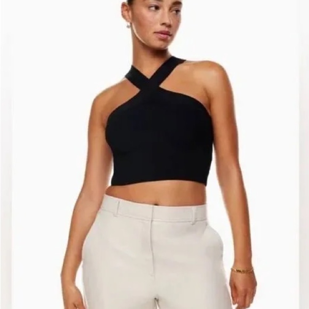 Babaton Black Cross-Neck Crop Top